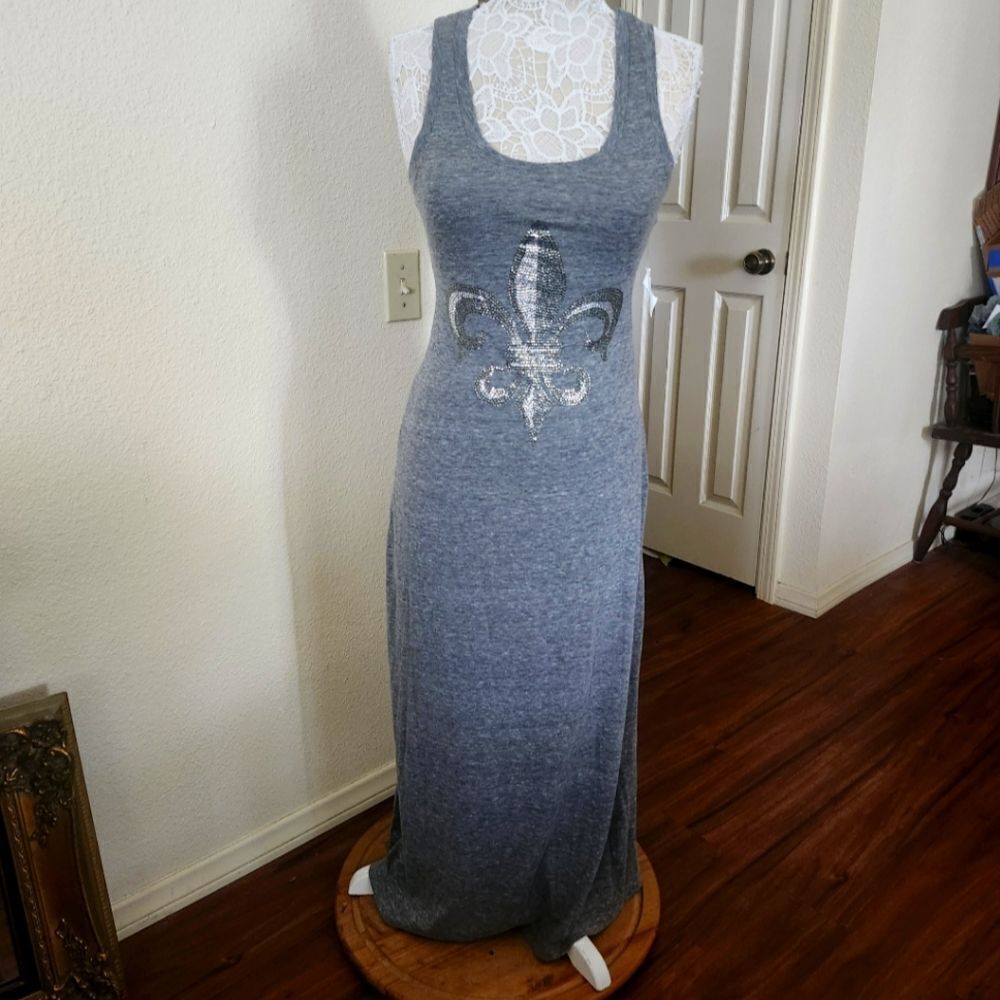 Opium Society Fleur De Lis Rhinestone Embellished Maxi Bodycon Dress  New Size S